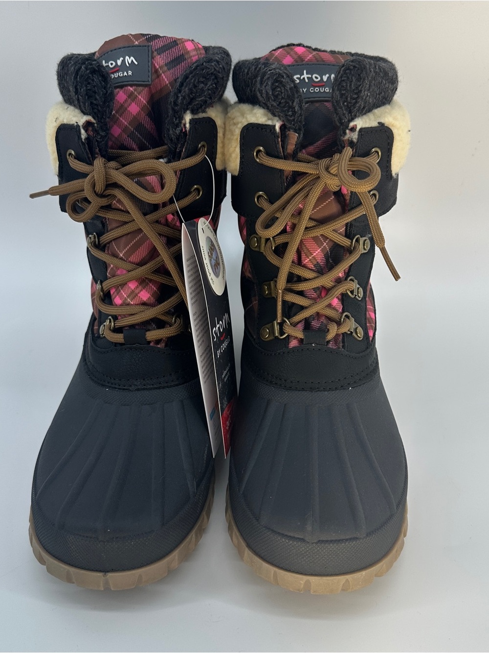 Storm by Cougar Pink Plaid Lace Up Winter Duck Boots Size 11